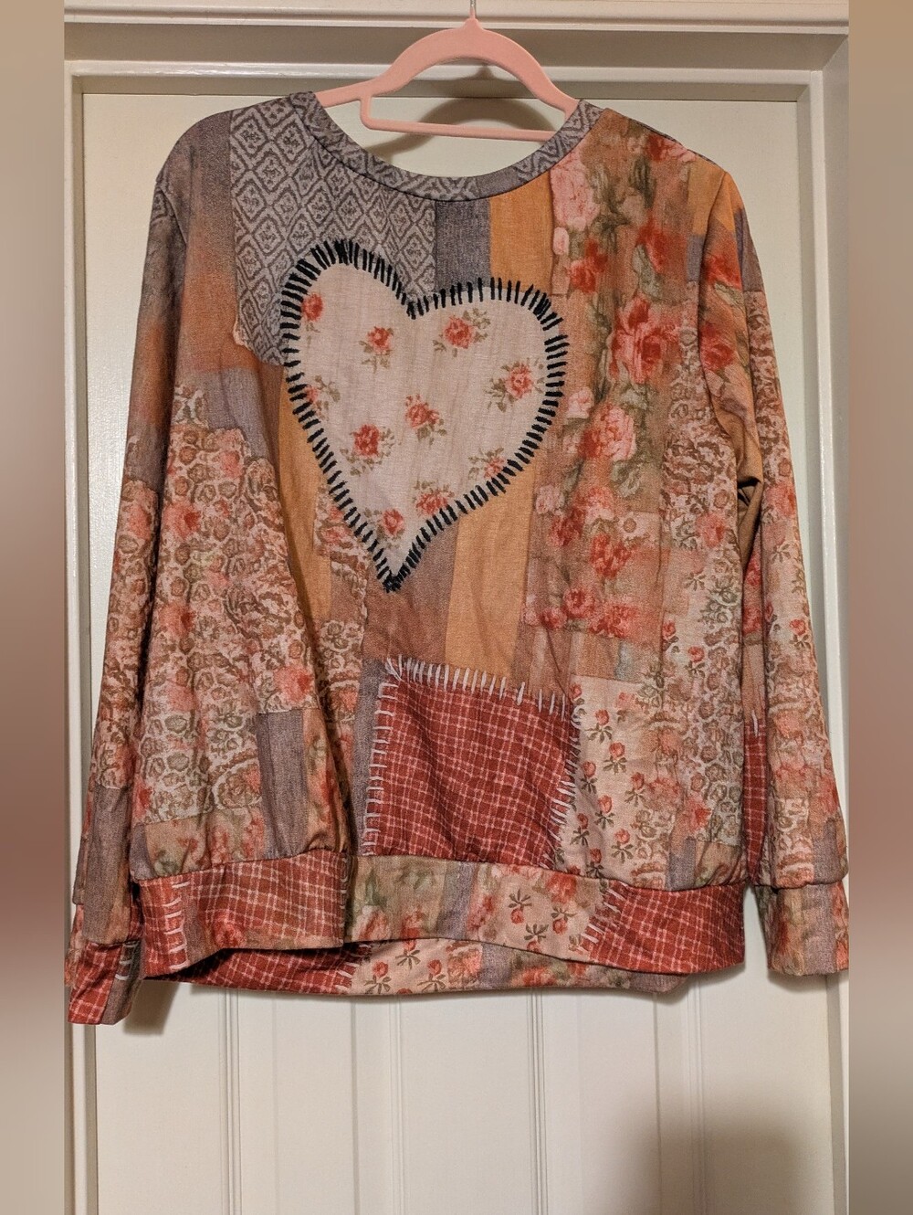 Patchwork Style Print Floral Heart Sweatshirt